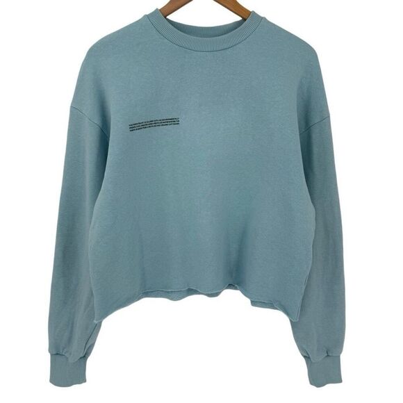 Pangaia Raw Rolled Hem Cropped Crewneck Sweatshirt Blue Women Small - Picture 1 of 7
